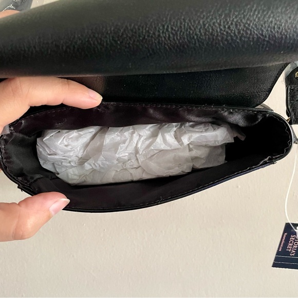 NWT Victoria’s Secret Black Gold Studded Crossbody Saddle Bag Purse - Picture 10 of 16